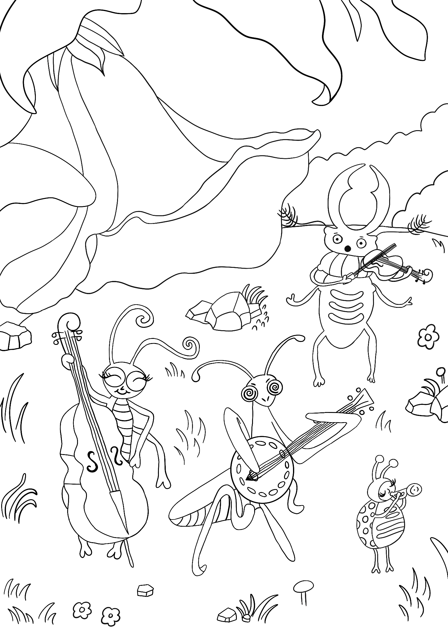 Bugs In A Band Coloring Page Download